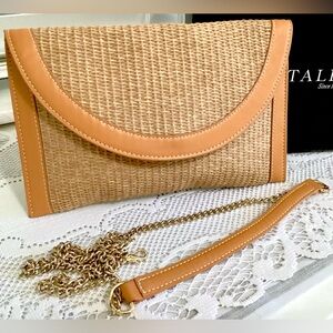 Talbots NWOT Woven Rattan Bag w/ Leather Trim, includes Strap